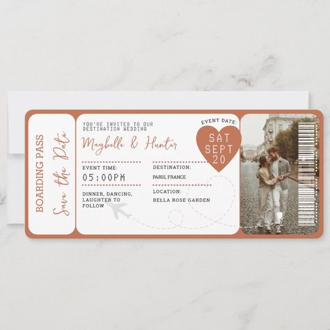 Destination Wedding Boarding Pass Plane Ticket  Invitation Plane Ticket Save The Date, Plane Ticket Invitation, Ticket Save The Date, Airplane Ticket, Ticket Wedding Invitations, Aviation Theme, Unique Save The Dates, Plane Ticket, Modern Save The Dates