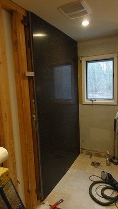 Corian shower walls? Shower Solid Surface Walls, Corian Bathroom Showers, Solid Surface Shower Walls, Corian Shower Walls, Corian Bathroom, Bathroom Shower Panels, Corian Solid Surface, Quartz Backsplash, Shower Walls