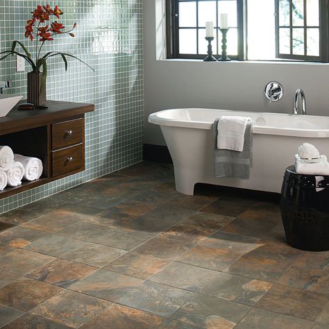 Kendal Slate Slate Tile Floor Bathroom, Slate Bathroom Floor, Slate Bathroom Tile, Stone Floor Bathroom, Slate Bathroom, Traditional Bathroom Remodel, Stone Tile Bathroom, Asian Bathroom, Slate Floor