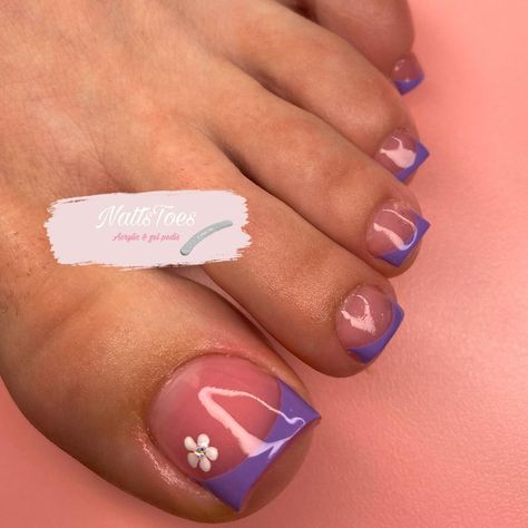 Purple Toe Nail Designs, French Tip Toes With Design, Toes Acrylic, Purple French Tip, Purple Toe Nails, French Tip Toes, Nails Toes, Purple French, Feet Nail Design