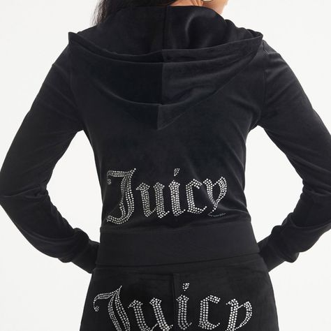 Brand: Juicy Couture Item Description: (Why We <3 It) Viral! The Iconic Y2k Bling Juicy Hoodie! This Luxe Velour Zip-Front Jacket Features The Gothic "J" Pull Zipper, Kangaroo Pocket, And Thumb Holes. Juicy Couture 100% Authentic Guaranteed Brand New With Tags. Condition: Brand New With Tags, Clean Condition! No Holes Or Stains, No Pulling, & No Fade. Pet & Smoke-Free Home! Size: M Measurements: Fit: Fitted - Length: At Waist 20". Color: Liquorice Material: Luxe Velour: 95% Polyester, 5% Spandex. Machine Wash. Imported. Flaws: None Website: (Sold Out Exact Color) Https://Www.Tillys.Com/Product/Juicy-Couture-Og-Bling-Womens-Zip-Up-Hoodie/457384100.Html?Dwvar_457384100_color=100&Qu Juicy Sweater Outfit, Juicy Couture Clothes, Bling Hoodie, Wishlist Christmas, Iconic Y2k, Y2k Baddie, Juicy Couture Tracksuit, Juicy Couture Jacket, Adorable Outfits