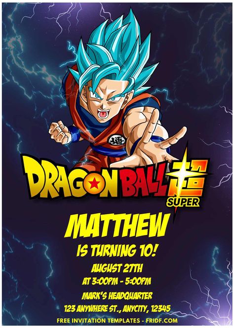 (Easily Edit PDF Invitation) Epic Dragonball Z Birthday Invitation Dragon Ball Z Invitation Template, Dragon Ball Z Invitations, Dragonball Z Birthday, Power Level, Ball Birthday, Free Invitation Templates, Dragon Ball Z, Party Planning, Birthday Invitations