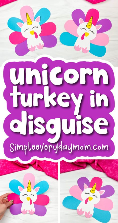 Unicorn Turkey Disguise Craft For Kids [Free Template] Disguise A Turkey Project Unicorn, Rainbow Turkey Disguise, Turkey In Disguise Unicorn, Unicorn Turkey Disguise Project Ideas, Turkey Disguise Project Unicorn, Disguise A Turkey Unicorn, Unicorn Turkey Disguise, Turkey Headband Craft, Unicorn Template