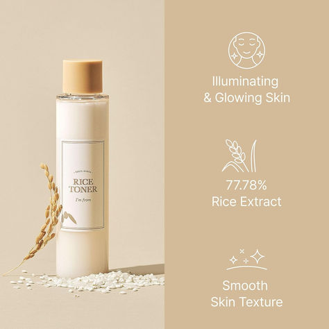 I'm From Rice Toner, 77.78% Rice Extract from Korea, Glow Essence with Niacinamide, Hydrating for Dry Skin, Vegan, Alcohol Free, Fragrance Free, Peta Approved, K Beauty Toner, 5.07 Fl Oz, Valentine Rice Toner, Oil And Water, Smooth Skin Texture, Glass Skin, Combination Skin, Dull Skin, Korean Skincare, Makeup Skin Care, Skin Protection