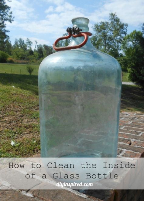 How to Clean the Inside of a Glass Bottle Glass Jugs Decor Ideas, Glass Jugs Crafts, Jugs Decor, Wine Jug Crafts, Glass Jugs Decor, Recycled Artwork, Jug Decor, Large Glass Bottle, Glass Water Jug