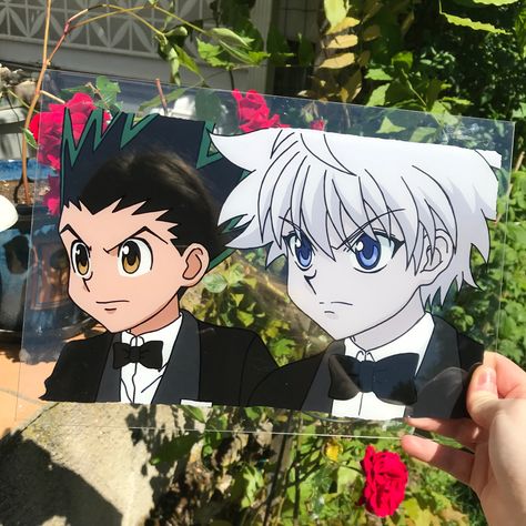 Gon And Killua Glass Painting, Hunter X Hunter Glass Painting, Killua Glass Painting, Killua Painting, Gon And Killua, Anime Canvas Painting, Anime Diy, Gon Killua, Glass Paintings