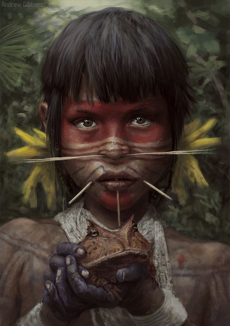 Amazon girl, Andrew Gibbons on ArtStation at https://www.artstation.com/artwork/Zz0V0 Amazon Girl, Aztec Art, Visionary Art, Indigenous Art, People Of The World, World Cultures, Native Art, Native American Art, The Amazon