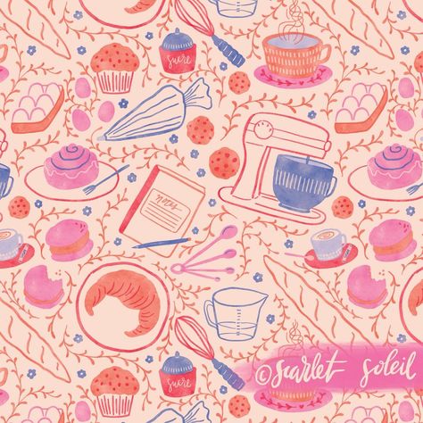 Baking pattern design by Merritt Baynes Surface Pattern Design Inspiration, Doodle A, Photo Reels, Food Illustration Art, Pattern Design Inspiration, Pastry Flour, Novelty Fabric, Food Illustrations, A Pattern