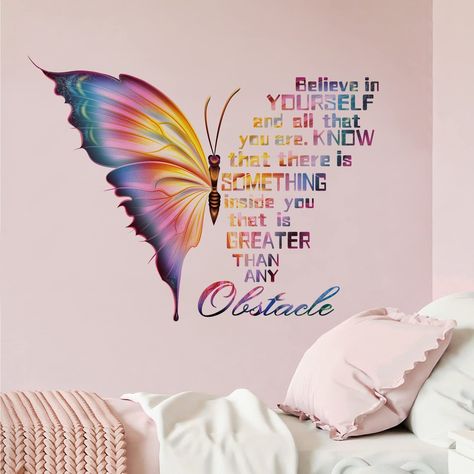 AmazonSmile: Mfault Butterfly Believe in Yourself All That You Are Inspirational Quote Wall Decals Stickers, Colorful Positive Saying Decoration Bedroom Living Room Art, Motivational Phrase Home Kitchen Decor Gift : Baby Wall Decal Quotes Inspirational, Tattoos Infinity, Believe In Yourself Quotes, Inspirational Wall Decals, Tattoos Mandala, Butterfly Wall Decals, Butterfly Quotes, Tattoos Geometric, Quote Decals