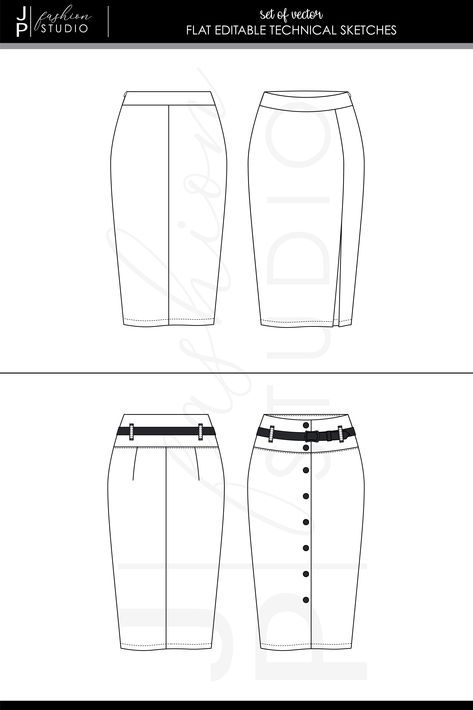 Flat Skirt Sketch, Skirt Technical Drawing, Pencil Skirt Flat Sketch, Skirt Flat Sketch Front And Back, Fashion Technical Drawing Skirt, Maxi Skirt Technical Drawing, Wool Skirt Outfit, Silhouette Sketch, Flat Drawings