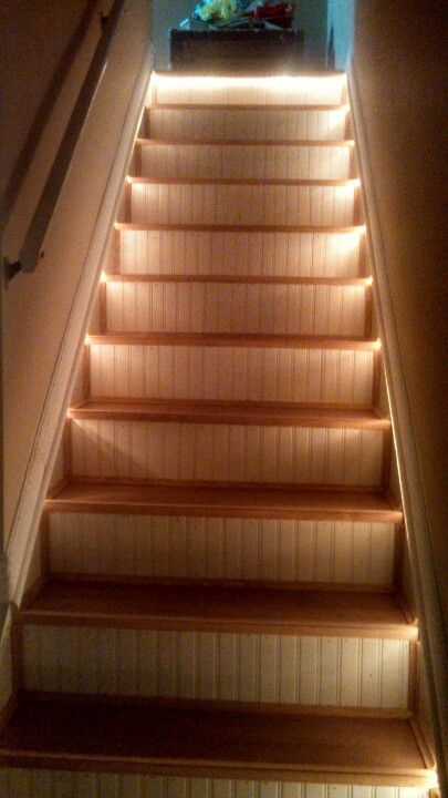 Beadboard Stairwell, Stairs Remodel, Rope Lighting, Condo Renovation, Stair Ideas, Stair Riser, Staircase Makeover, Stair Remodel, Bead Board