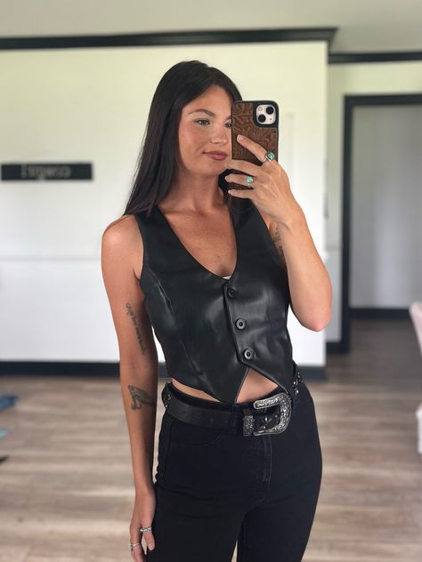 Shop Past Midnight Leather Vest and other curated products on LTK, the easiest way to shop everything from your favorite creators. Black Leather Vest Outfit, Black Leather Vest, Western Belts, Concert Fits, Leather Vest, Black Leather, Fashion Beauty, Fashion Inspo, Fashion Outfits