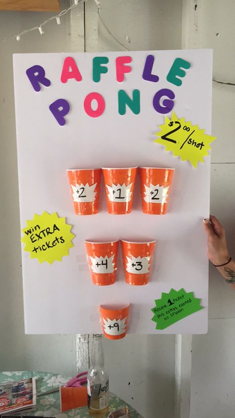 Raffle Pong Game, Stag And Doe Decorations Decor Party Ideas, Fundraiser Games Ideas For Adults, Jack N Jill Wedding Shower Ideas, Games For Fundraiser Event, Games For Booth Events, Stay And Doe Games, Stag N Drag Ideas, Wine Toss Game Fundraiser