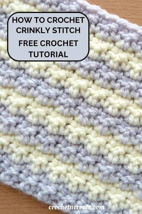 How to crochet crinkly stitch, free crochet tutorial. Crochet stitch for blankets and shawls. | crochet stitches | free crochet stitch | crochet for beginners | crochet tutorial Easy Crochet Stitches For Chunky Yarn, Crochet Stitches No Holes, Best Crochet Stitch For Variegated Yarn, Half Triple Crochet Stitch Tutorial, Crochet Stitch For Chunky Yarn, Quick Crochet Stitches For Blankets, Cat Stitch Crochet Free Pattern, Easy Textured Crochet Stitches, How To Block Crochet Work