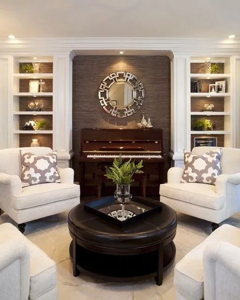 Conversation Seating - Four Chairs In The Round - A Storied Style Piano Room Decor, Living Room Design Layout, Living Room Furniture Arrangement, Interior Vintage, Piano Room, Accent Walls In Living Room, Trendy Living Rooms, Bohemian Living, Traditional Living