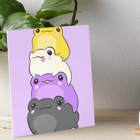 Professionally printed on firm, textured mat boards perfect for desks and shelves. Supplied with 3M velcro dots to easily affix to walls. Available in standard sizes. Cute aesthetic frog pile in nonbinary pride flag color palette. Subtle non binary pride gift idea. Nonbinary Background, Nb Flag, Non Binary Art, Nonbinary Art, Pride Frog, Aesthetic Frog, Non-binary Flag, Nonbinary Flag, Nonbinary People