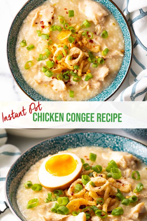 Chicken Jook Instant Pot, Instant Pot Chicken Congee, Instant Pot Congee Rice Porridge, Chicken Congee Instant Pot, Congee Recipe Instant Pot, Instant Pot Porridge Recipes, Instapot Congee Recipe, Instant Pot Korean Recipes, Congee Recipe Chinese