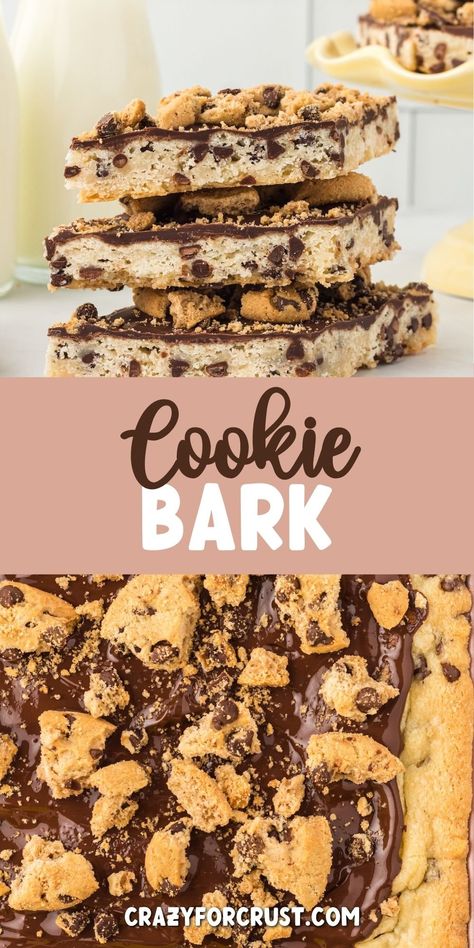 Cookie Bark is a fun twist on a chocolate bark recipe with a crispy chocolate chip cookie layer topped with chocolate and crushed cookies! Cookie Bark, Crispy Chocolate Chip Cookies, Chocolate Covered Cookies, Cookie Recipes Chewy, Chocolate Bark Recipe, Bakers Chocolate, Candy Bark, Crispy Cookies, Chocolate Chip Cookie Bars