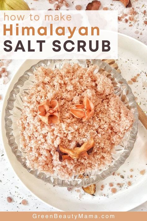 DIY Himalayan salt bod scrub Himalayan Salt Scrub Diy Recipe, Salt Scrubs With Essential Oils, Himalayan Salt Scrub Diy, Salt Body Scrub Recipe, Coconut Oil Salt Scrub, Diy Salt Scrub Recipe, Homemade Creams, Coconut Oil And Essential Oils, Himalayan Salt Scrub