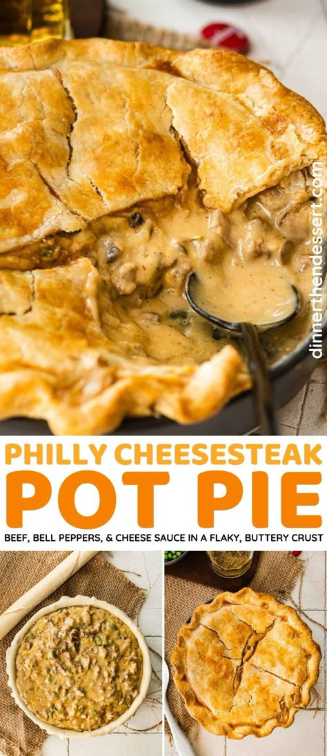 Recipes That Use Pie Crust Dinner, Husband Favorite Recipes, Steak And Cheese Pie, Dinner Pie Crust Meals, Philly Cheese Steak Pot Pie, Pie Crust Meals, Steak Pot Pie, Pie Crust Dinner Recipes, Beef Pot Pie