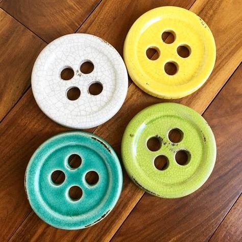 Rustic Ceramic Button Coasters - Set of Four Button Coasters, Pottery Coasters, Paper Flower Art, Coaster Crafts, Diy Air Dry Clay, Air Dry Clay Projects, Rustic Ceramics, Diy Coasters, Tabletop Accessories