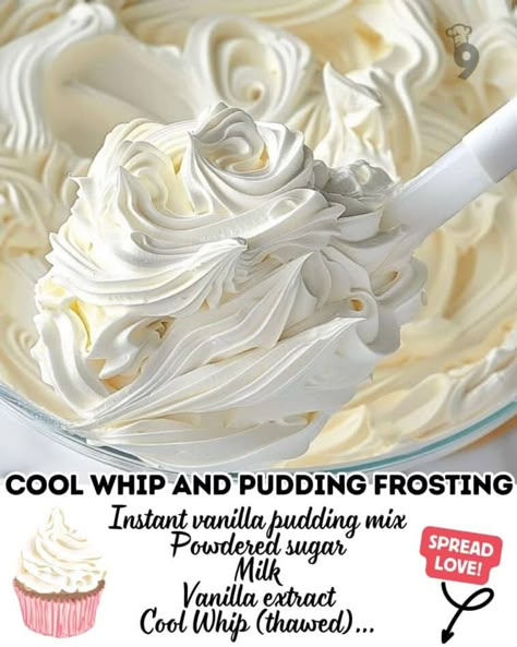 Cool Whip and Pudding Frosting 4 Cool Whip Pudding Frosting, Cool Whip And Pudding, Cool Whip Pudding, Cinnamon Hard Candy, Whip Frosting, Cool Whip Frosting, Pudding Frosting, Easy Frosting, Frosting Recipes Easy