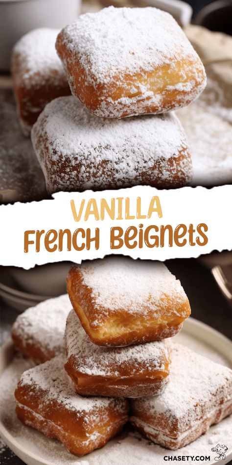 Vanilla French Beignets [2 Hours] - Chasety French Beignets Recipe, French Beignets, Beignet Recipe, French Dessert Recipes, Baked Dessert, French Dessert, Easy Baking Recipes Desserts, Baked Dessert Recipes, Sweet Snacks Recipes