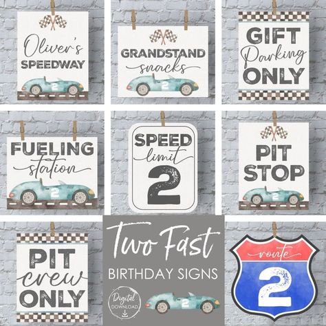 janeeselitedesigns - Etsy 2 Fast Birthday, 2 Fast 2 Curious Birthday, Fast Birthday Decorations, Snacks Sign, Two Fast Two Furious, Vintage Race Car Birthday, Vintage Race Car Party, Two Fast Birthday, Birthday Theme Decoration