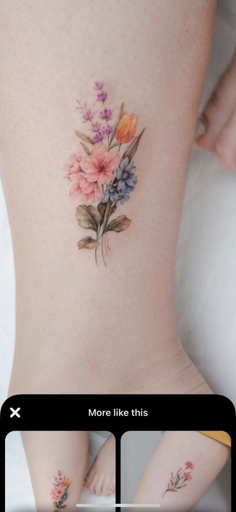 Pastel Watercolor Tattoo, Pastel Floral Tattoo, Watercolor Wildflower Tattoo, Pastel Flower Tattoo, Watercolor Floral Tattoo, Purple Orchid Tattoo, Hydrangea Tattoo, Tattoos Flowers, Realistic Flower Tattoo