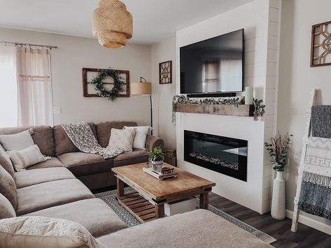 Small Living Room With Fireplace, Small Farmhouse Living Room, Comfy Living Room Decor, Mobile Home Renovations, Living Room Ideas Farmhouse, Mobile Home Living, Comfy Living Room, Room With Fireplace, Living Room Update