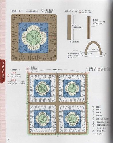 Japanese Crochet Patterns, Quilted Bag Patterns, Crocheted Squares, Crochet Granny Square Afghan, Granny Square Crochet Patterns Free, Japanese Crochet, Crochet Stitches Diagram, Crochet Motif Patterns, Crochet Handbags Patterns