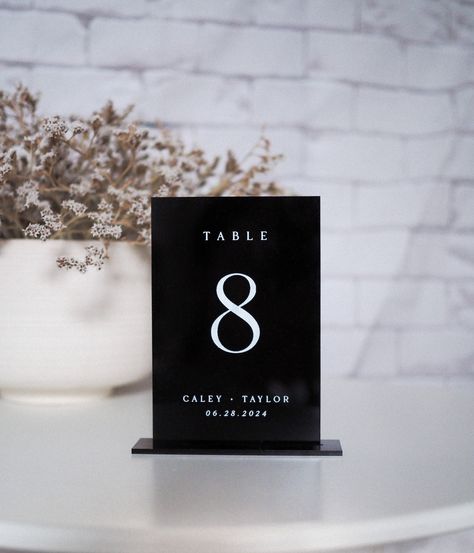 Black And White Table Numbers Wedding, Black Wedding Table Numbers, Black Acrylic Table Numbers, Black And White Table Numbers, Black Table Numbers, Acrylic Table Numbers Wedding, Minimal Wedding Decor, Modern Table Numbers, Acrylic Table Numbers