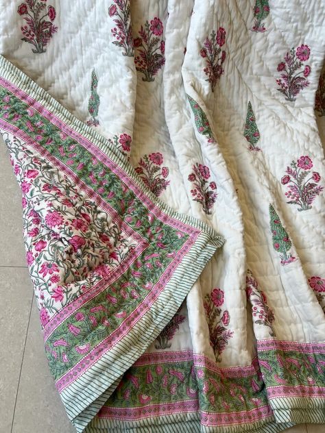 Anokhi Indian Jaipuri Block Print Quilt Printed Reversible Razai Cotton Handmade Floral Quilt, Jaipuri Razai, Bedspread Comforter - Etsy Bedspreads Comforters, Indian Quilt, Cotton Voile Fabric, Floral Room, Block Print Quilt, Quilt Comforter, Bedroom Bed Design, Floral Quilt, Reversible Quilt