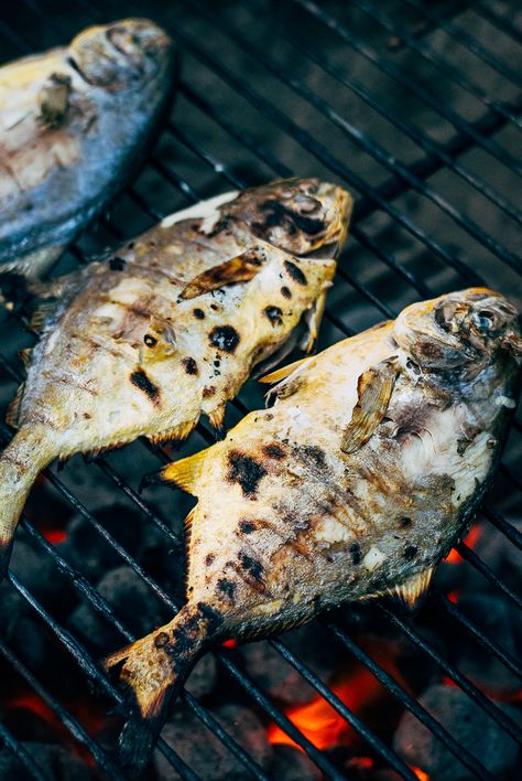 grilled pampano and summer vegetables // brooklyn supper Pampano Recipe, Delicious Fish Recipes, Whole Fish Recipes, Cookout Menu, Ricotta Dip, Bbq Fish, Grilled Fish Recipes, Vegetable Skewers, Hawaiian Dishes