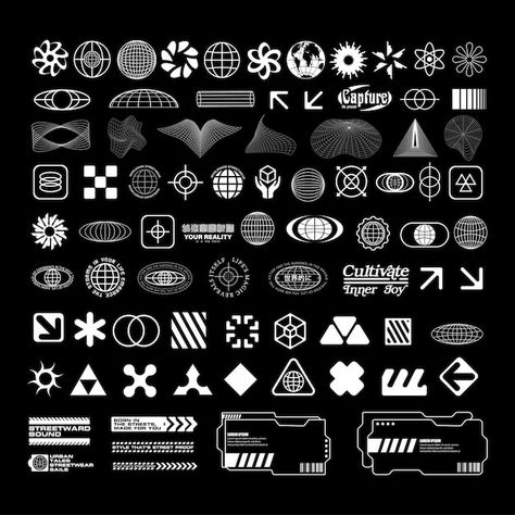 Poster Elements Graphic Design, Graphic Design Futuristic, Retro Symbols, Edgy Graphic Design, Streetwear Poster, Streetwear Graphic Design, Futuristic Streetwear, Graphic Shapes Design, Graphic Shapes