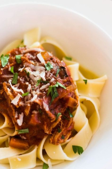 Instant pot pork ragu over pappardelle pasta sprinkled with fresh parmesan cheese and parsley Ragu With Pappardelle, Pappardelle Recipe, Instant Meals, Pork Ragu, Instant Pot Slow Cooker, Recipe Instant Pot, Ragu Recipe, Pappardelle Pasta, Crockpot Dinners