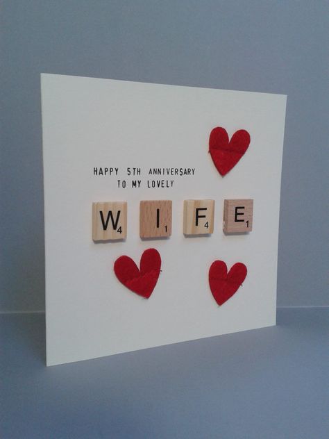 Happy 5th Anniversary to my lovely Wife wooden letter tile card as pictured. Card size 13x13 cms approx. Quality cream card - blank inside Comes complete with an envelope Packaged in a cellophane sleeve My Lovely Wife, Birthday Candle Card, Anniversary Cards For Him, Wood Anniversary, Happy First Birthday, 5th Wedding Anniversary, Wedding Anniversary Card, Candle Cards, Birthday Letters