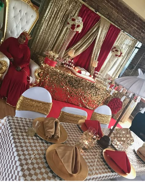 Red, gold and white Royal Party Red And Gold Wedding, Red Gold Wedding, Gold Birthday Party Decorations, Gold Birthday Decorations, Red Birthday Party, Quinceanera Planning, Quince Decorations, Royal Baby Showers, Quinceanera Decorations