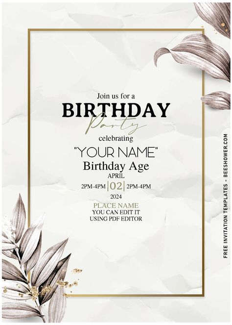 Download (Free Editable PDF) Subtle Garden Eucalyptus Birthday Invitation Templates Daisy Baby Shower Invitations, Greenery Invitation, Floral Birthday Invitations, Floral Invitations Template, Rose Wedding Invitations, Foliage Wedding, Party Invite Design, Free Invitation Templates, Floral Baby Shower Invitations