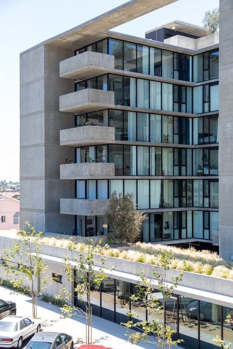 Park & Polk Facade Composition, Apartment Building Exterior, Concrete Apartment, Apartment House, Rooftop Patio, Apartment Architecture, Commercial Building, Urban Architecture, Row House