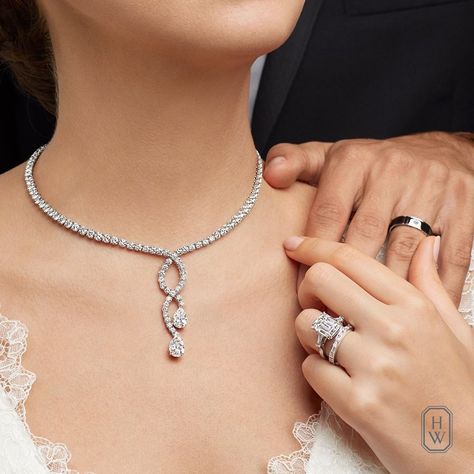 Happily wedded in Harry Winston. A lifetime of love begins with the world’s most exquisite and rare jewels from #HarryWinston. Discover details – link in bio. #BrilliantlyInLove #HighJewelry Harry Winston Jewelry Necklaces, Harry Winston Bracelet, Harry Winston Necklace, Harry Winston Jewelry, Jewelry Necklace Simple, Gold Bridal Necklace, Engagement And Wedding Rings, Designer Diamond Jewellery, Geek Jewelry