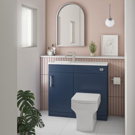 Toilet And Sink On Same Wall, Blue Cloakroom, Bathroom With Vanity, Toilet Dimensions, Toilet And Sink Unit, Square Toilet, Cloakroom Toilet, Sink Vanity Unit, Dream Shower