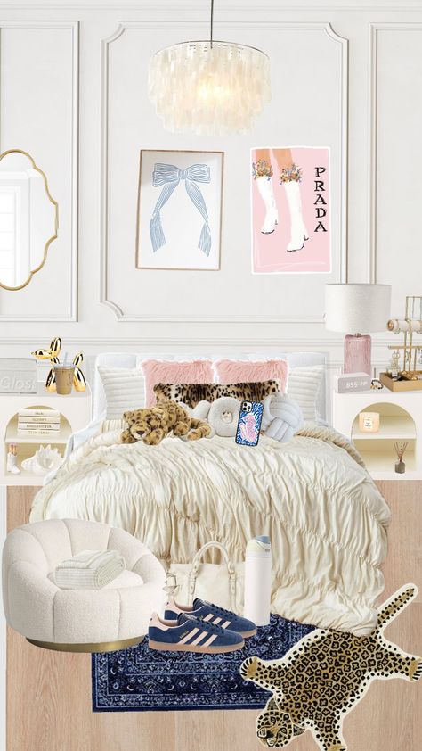 my dream room! Chanel Room Aesthetic, Stockholm Room Inspo Bedroom, Chanel Room Ideas, Trendy Bedroom 2024, Vogue Bedroom Aesthetic, Rich Teen Bedroom, Glamour Room Decor, Collage Room Ideas, Glamour Room Ideas