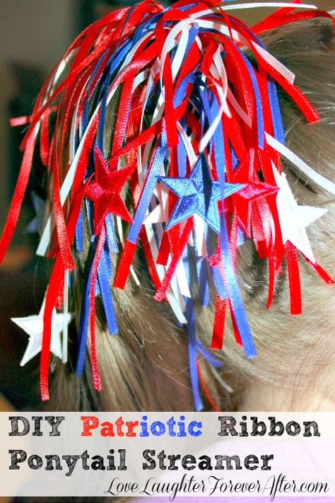 Hair Streamer, Ponytail Streamer, Ribbon Ponytail, Real Advice, Diy Ponytail, Patriotic Projects, Blue Hair Accessories, Hair Bow Tutorial, July Fourth