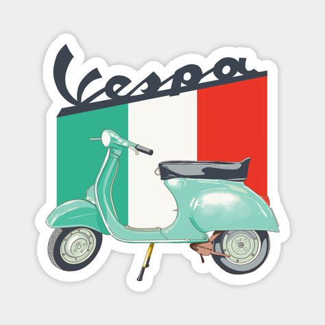 Vespa Sticker, Logo Vespa, Green Vespa, Vespa Illustration, Vespa Logo, Vintage Pizza, Red Vespa, Dibujos Pin Up, Sticker Drawing