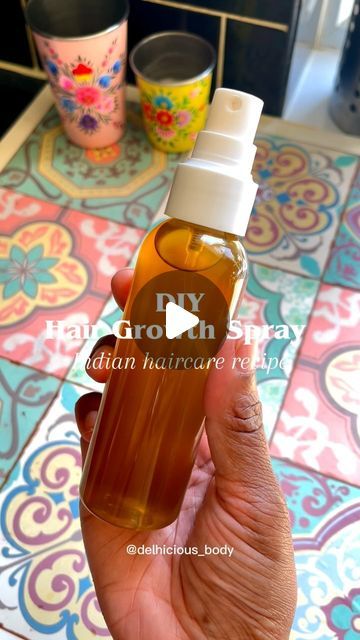 delhicious on Instagram: "✨DIY HAIR GROWTH SPRAY✨  This is a perfect solution for the days you have zero time to oil your hair and scalp. Simply spritz this Indian hair growth spray into your scalp and roots, leave in and wash out! So easy and quick and great for the busy seasons of life.   Recipe: 1 tsp black seeds  1 tsp fenugreek seeds 1 cup of water  1) Simply combine all ingredients and heat on a low flame for 5 minutes or until the colour darkens. Let it steep and cool completely before sieving and putting in a bottle spray.   Make just one cup at a time, use it within a week and store in the fridge.   Both ingredients are renowned in Indian haircare recipes and are great for reducing hair fall, boosting growth and reducing frizz too.   Will you be trying this recipe? 🌿💆🏾‍♀️ . . # Hair Spray For Hair Growth Diy, Indian Hair Oil Recipe, Hair Growth Water Spray, Indian Hair Growth Oil Recipe, Indian Hair Oil For Hair Growth, Indian Haircare, Hair Spray For Hair Growth, Hair Growth Water, Fenugreek For Hair Growth