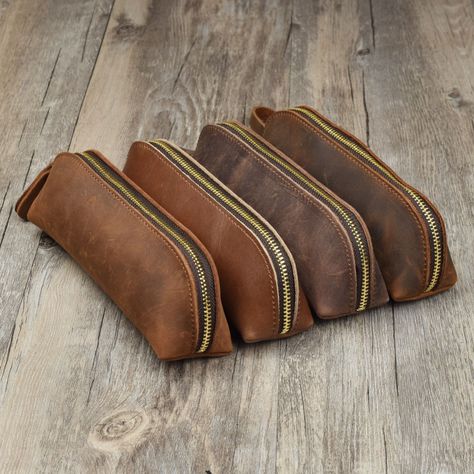 Genuine Leather Pen Bag Retro Stationery Holder Pencil Case Storage Bag Zipper Pencil Pouch Glasses Minimalist Stationery, Leather Pencil Case, Pen Pouch, Pencil Bag, Pencil Bags, Cosmetic Storage, Pencil Pouch, Pen Case, Crazy Horse