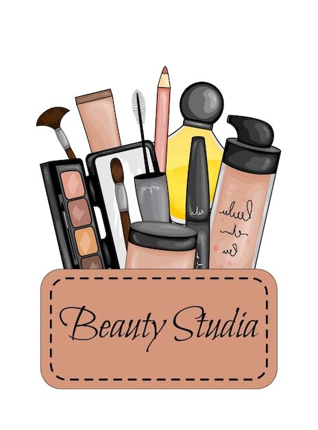 Conjunto de cosméticos para rostro. esti... | Premium Vector #Freepik #vector #sombras-maquillaje #rimel #productos-belleza #moda-belleza Makeup Cover Photo, Makeup Artist Quotes, Cosmetics Illustration, Makeup Artist Logo Design, Fancy Logo, Beauty Salon Posters, Professional Makeup Kit, Makeup Illustration, Computer Drawing