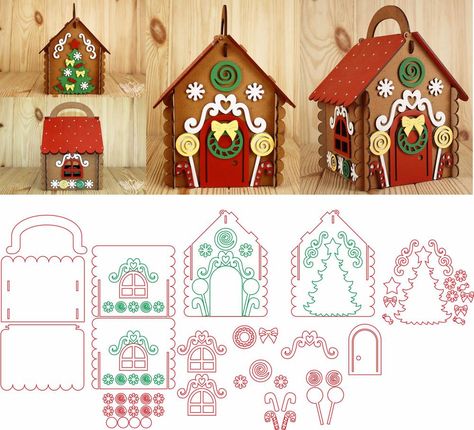 House Svg Free, Gingerbread House Svg, 3d Gingerbread House, Christmas Gift Vector, 3d Gingerbread, Gingerbread House Template, Gingerbread House Designs, Laser Cut Box, Gift Vector