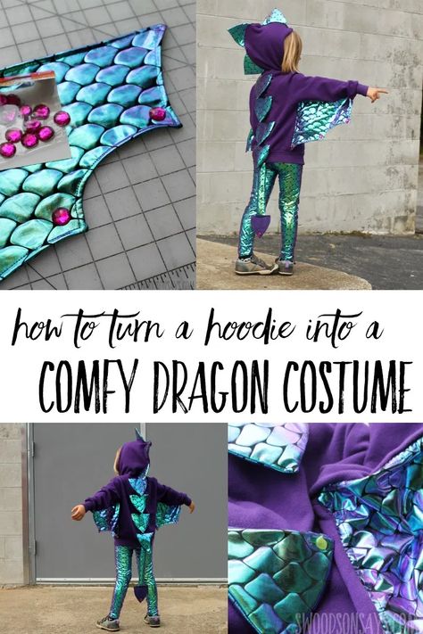 Wings Costume Diy, Diy Dragon Costume, Diy Hoodie, Diy Dragon, Sewing Pattern Free, Costume Sewing Pattern, Costume Sewing, Halloween Sewing, Hoodie Costume